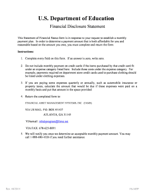 Financial Disclosure Statement for Loan Rehabilitation