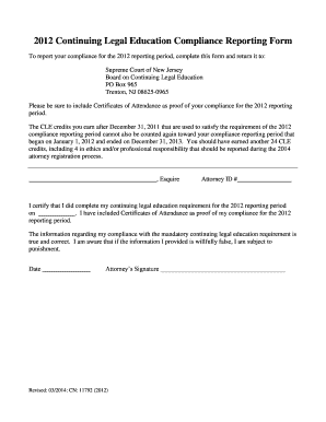 2012 Continuing Legal Education Compliance Reporting Form