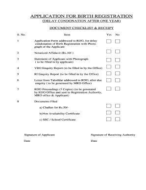 Application for Birth Registration Delay Condonation