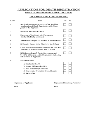 Application for Death Registration Delay Condonation