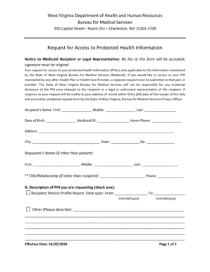 West Virginia Medicaid PHI Access Request Form
