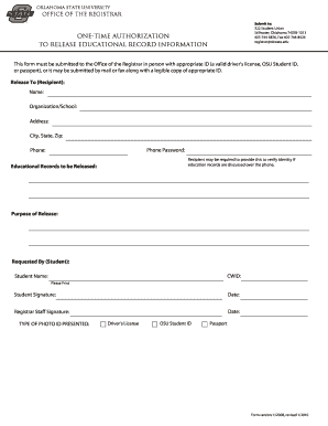 Oklahoma State University Education Record Release Form