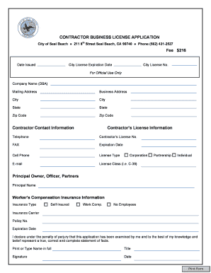 Contractor Business License Application