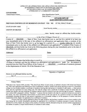 New York Certificate of Residence Application