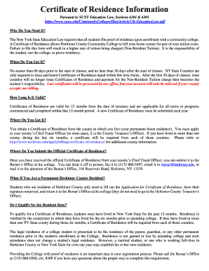 New York Certificate of Residence