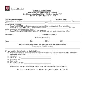 Pain Management Referral Worksheet