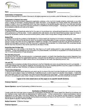 Manatee Your Choice Health Plan Acknowledgement Form