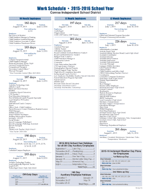 Conroe ISD Employee Work Schedule 2015-2016