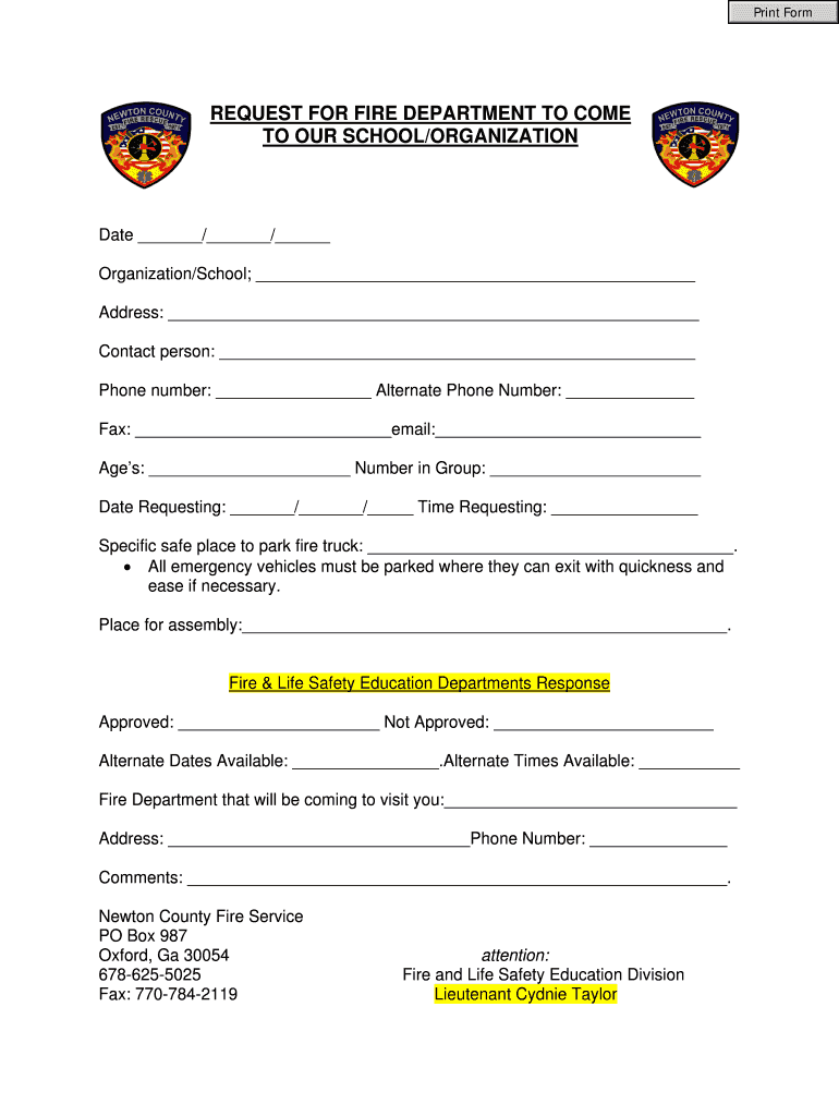 Fillable Online newtoncountyfireservice REQUEST FOR FIRE DEPARTMENT TO ...