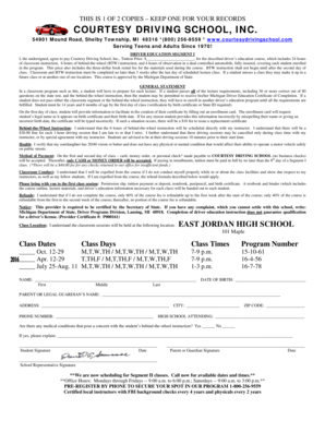 Michigan Driver Education Enrollment Agreement