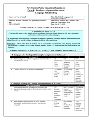 New Mexico Language Arts Alignment Form