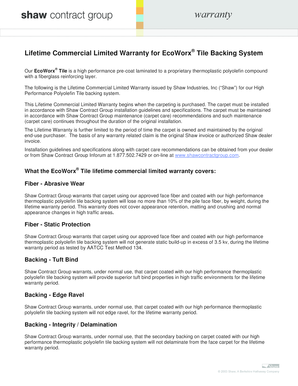Lifetime Commercial Limited Warranty for EcoWorx Tile Backing System