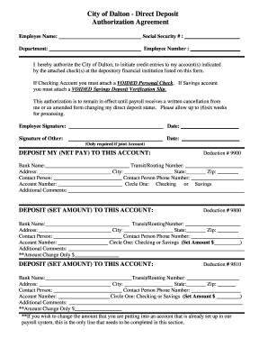 City of Dalton - Direct Deposit Authorization Agreement