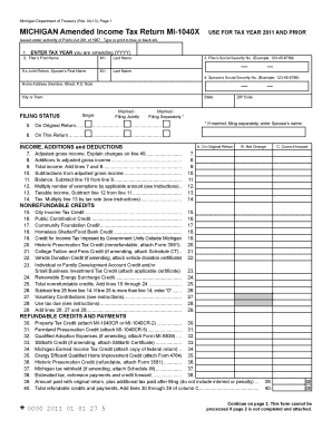 Michigan Amended Income Tax Return MI-1040X
