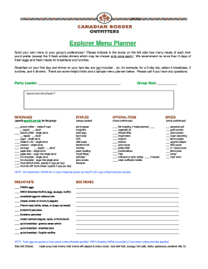 Explorer Menu Planner