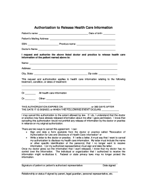 Authorization to Release Health Care Information
