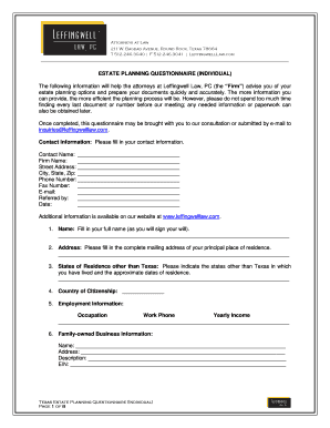 Texas Estate Planning Questionnaire