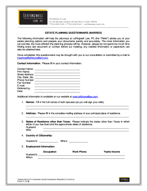 Texas Estate Planning Questionnaire