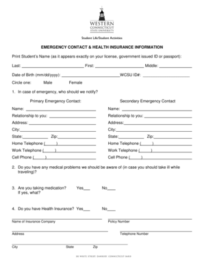 Emergency Contact and Health Insurance Form