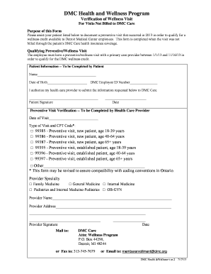 DMC Wellness Visit Verification Form