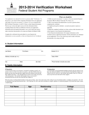 2013-2014 Verification Worksheet