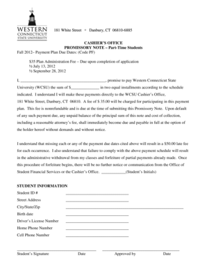 Promissory Note for Part-Time Students