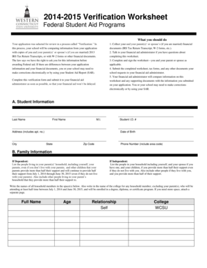 2014-2015 Verification Worksheet