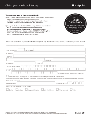 Hotpoint Premium Cashback Claim Form