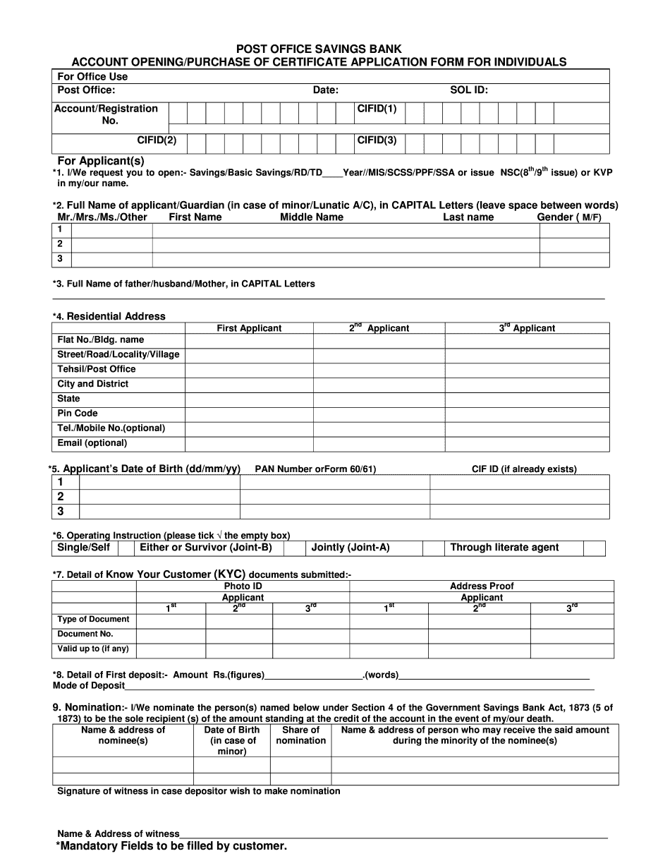 Post Office Account Opening Form