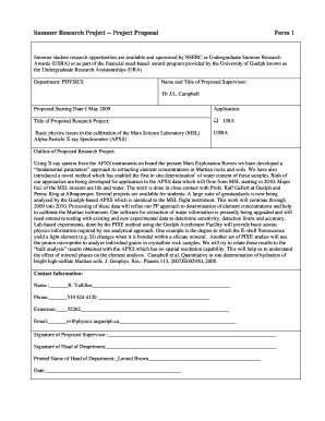 Summer Research Project Project Proposal Form 1 Summer student research opportunities are available and sponsored by NSERC as Undergraduate Summer Research Awards (USRA) or as part of the financial needbased award program provided by the -