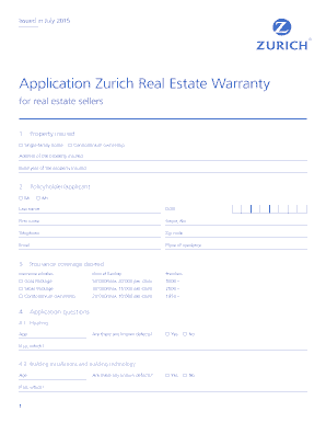 Zurich Real Estate Warranty Application