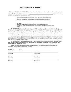 Promissory Note for Bail Bond