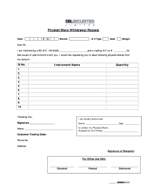 Physical Share Withdrawal Request