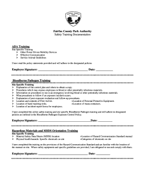 Fairfax County Park Authority Safety Training Documentation