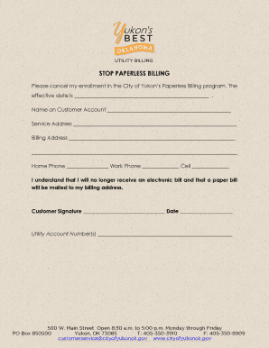 Paperless Billing Cancellation Form