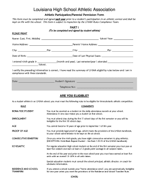Louisiana High School Athletic Participation Form