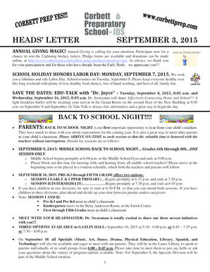 HEADS LETTER SEPTEMBER 3, 2015 ANNUAL GIVING MAGIC