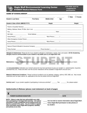 Student Medical Release Form