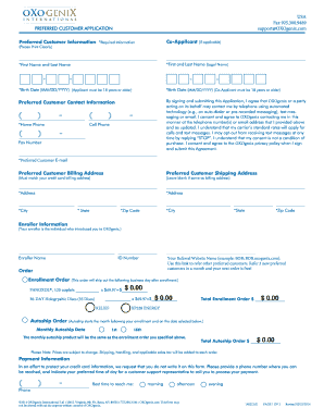 OXOgenix Preferred Customer Application