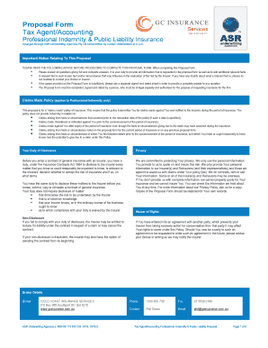 Tax Agent Professional Indemnity Proposal Form