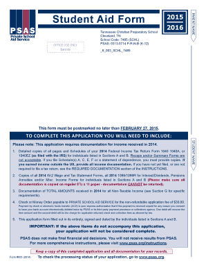 Student Aid Form 2015