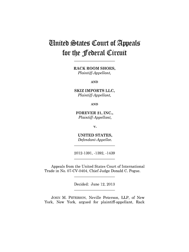 Fillable Online cafc uscourts RACK ROOM SHOES, cafc uscourts Fax