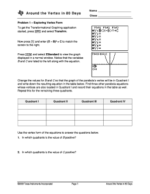 Vertex Form Exploration Worksheet
