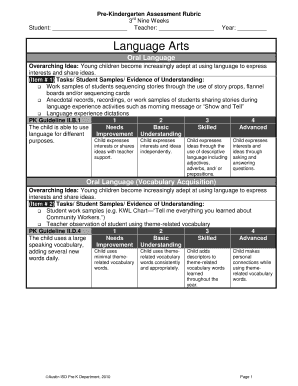 Pre-Kindergarten Assessment Rubric