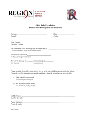 Field Trip Permission Form