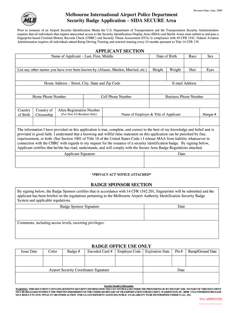 Fillable Online SIDA SECURE Area Melbourne International Airport Fax