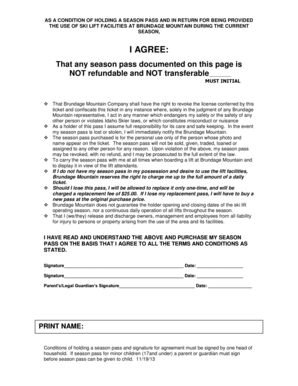 Brundage Mountain Season Pass Agreement