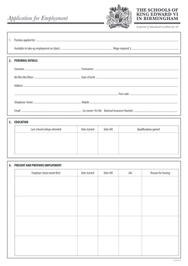 UK Employment Application Form