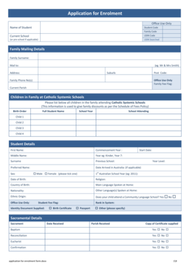 Catholic School Enrolment Application Form