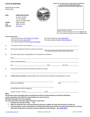 Montana Business Name Reservation Application